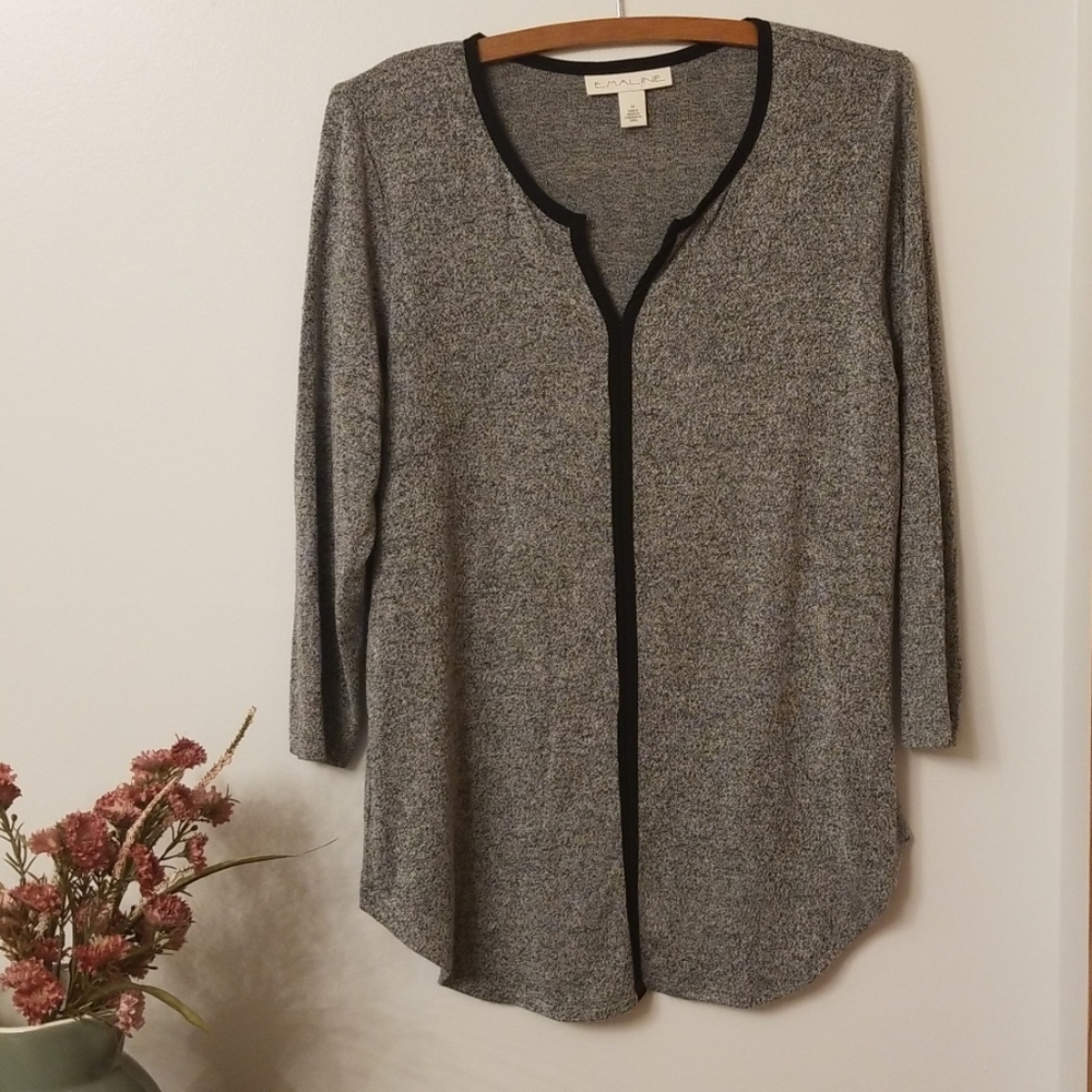 Emaline gray knit 3/4 sleeve pullover
